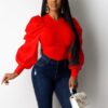 Crew Neck Lantern Sleeve Blouse - Image 2