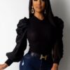 Crew Neck Lantern Sleeve Blouse - Image 5