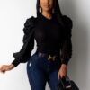 Crew Neck Lantern Sleeve Blouse - Image 7