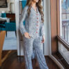 Pajamas Giraffe Print Turndown Collar Long Sleeves Polyester Lingerie Sleepwear - Image 9