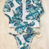 Two Piece Bathing Suit - Long Sleeved Zippered Front with Mesh Back - Image 7