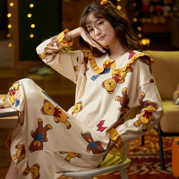 Long-sleeved Cartoon Printed Night Dress - Image 10