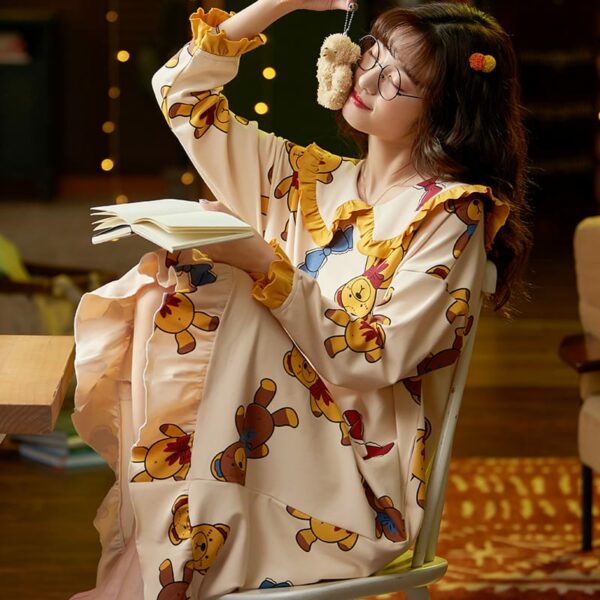 Long-sleeved Cartoon Printed Night Dress - Image 11