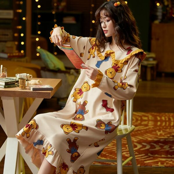 Long-sleeved Cartoon Printed Night Dress - Image 12