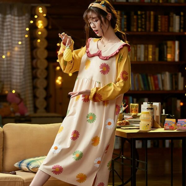 Long-sleeved Cartoon Printed Night Dress - Image 18