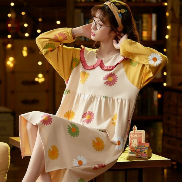 Long-sleeved Cartoon Printed Night Dress - Image 19