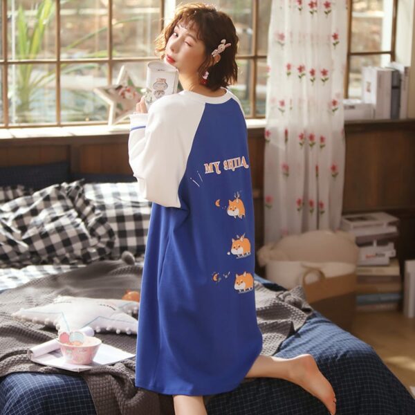 Long-sleeved Cartoon Printed Night Dress - Image 23