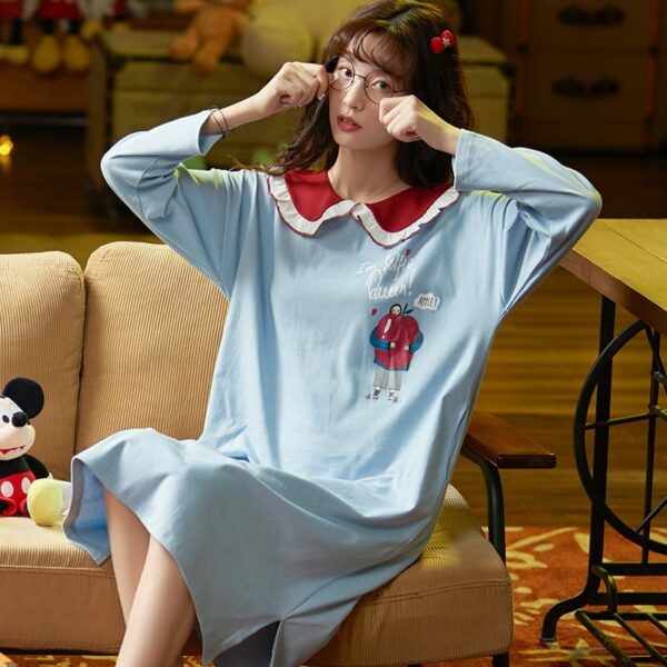 Long-sleeved Cartoon Printed Night Dress - Image 6