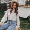 Casual Lace Long Sleeve Cotton Blouse Shirts - Image 2