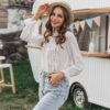 Casual Lace Long Sleeve Cotton Blouse Shirts - Image 3