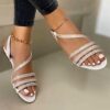 Chic Round Toe Rhinestone Sandals - Image 2