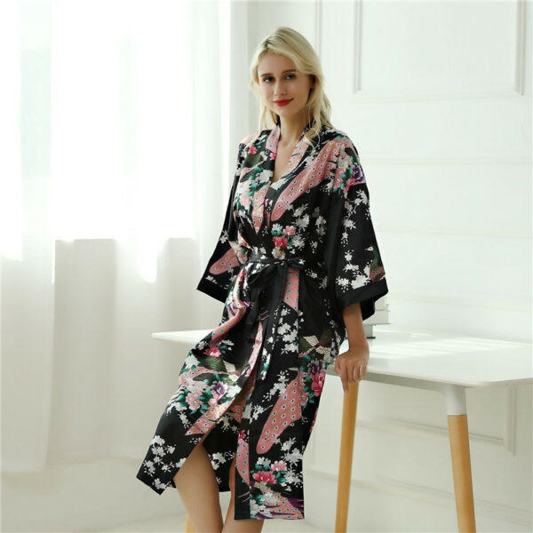 Fashion Peacock Print Long Sleeve Pajama - Image 25