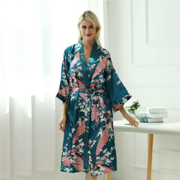 Fashion Peacock Print Long Sleeve Pajama - Image 8