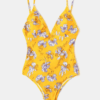 Flowers Print Swimwear Open Back Drawstring Triangle Holiday One Piece