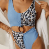Leopard Patchwork Solid Color Bikini One Piece Cut Out Slimming Swimwear - Image 4