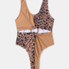 Leopard Patchwork Solid Color Bikini One Piece Cut Out Slimming Swimwear - Image 5
