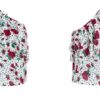 Sexy Flare Sleeve One Shoulder  Floral Print Chiffon Blouse Tops - Image 2