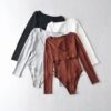 Sexy Hollow Out Solid Long Sleeve Bodysuit