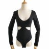 Sexy Hollow Out Solid Long Sleeve Bodysuit - Image 2
