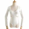 Sexy Hollow Out Solid Long Sleeve Bodysuit - Image 5
