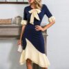Sexy Ruffled Tie-Neck Mermaid Patchwork Party Dress - Image 3