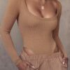 Square Neck Solid Long Sleeve Bodysuit