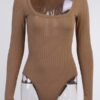 Square Neck Solid Long Sleeve Bodysuit - Image 5