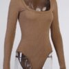 Square Neck Solid Long Sleeve Bodysuit - Image 7