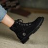 Cow Suede Lace Up Fashion Round Toe Boots - Image 5