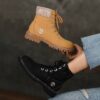 Cow Suede Lace Up Fashion Round Toe Boots - Image 6