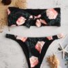 Floral Sexy Bikinis Tie Front Print Bandeau Backless Swimsuits