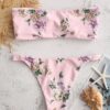 Floral Sexy Bikinis Tie Front Print Bandeau Backless Swimsuits - Image 5