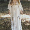 Embroidered V Neck Cut Out Sleeve Maxi Boho Dress