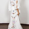 Embroidered V Neck Cut Out Sleeve Maxi Boho Dress - Image 3