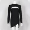 Casual Hollow Out Split O-Neck Bandage Bodycon Mini Dress - Image 3