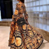 Long Sleeves Printed V-Neck Slit Long Boho Maxi Dresses - Image 5