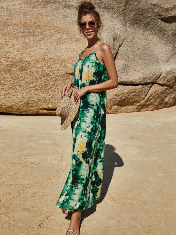 Printed Sleeveless Pattern V-Neck Polyester Long Maxi Dress - Image 2