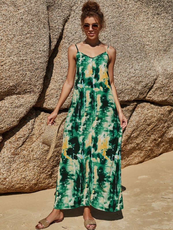 Printed Sleeveless Pattern V-Neck Polyester Long Maxi Dress - Image 4