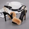 Fashion Chain Faux Fur Heeled Sandals - Image 5