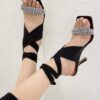 New Square Toe Rhinestone Roman Style Sandals