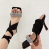 New Square Toe Rhinestone Roman Style Sandals - Image 3