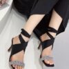 New Square Toe Rhinestone Roman Style Sandals - Image 4