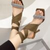 New Square Toe Rhinestone Roman Style Sandals - Image 7