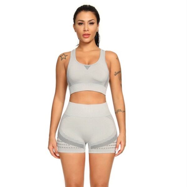 Hollow Out Yoga Set Two 2 Piece High Waist Gym suit Fitness Short - Image 2