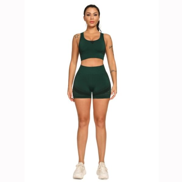 Hollow Out Yoga Set Two 2 Piece High Waist Gym suit Fitness Short - Image 3