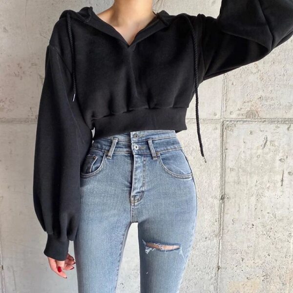 Casual Pullovers Cropped Hoodies Long Sleeve Sweatshirt Gothic Jacket Top - Image 3