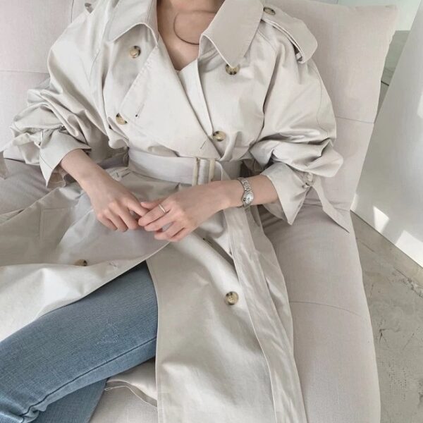 Long Trench Coat Loose Open Fork Fashion Slim High Waist Windbreakers - Image 3