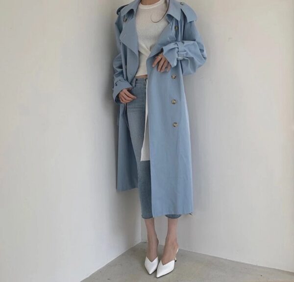 Long Trench Coat Loose Open Fork Fashion Slim High Waist Windbreakers - Image 4