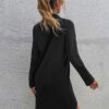 Fashion Buttons Polyester Long Sleeves Stretch V-Neck Midi Dress - Image 2