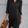 Fashion Buttons Polyester Long Sleeves Stretch V-Neck Midi Dress - Image 3